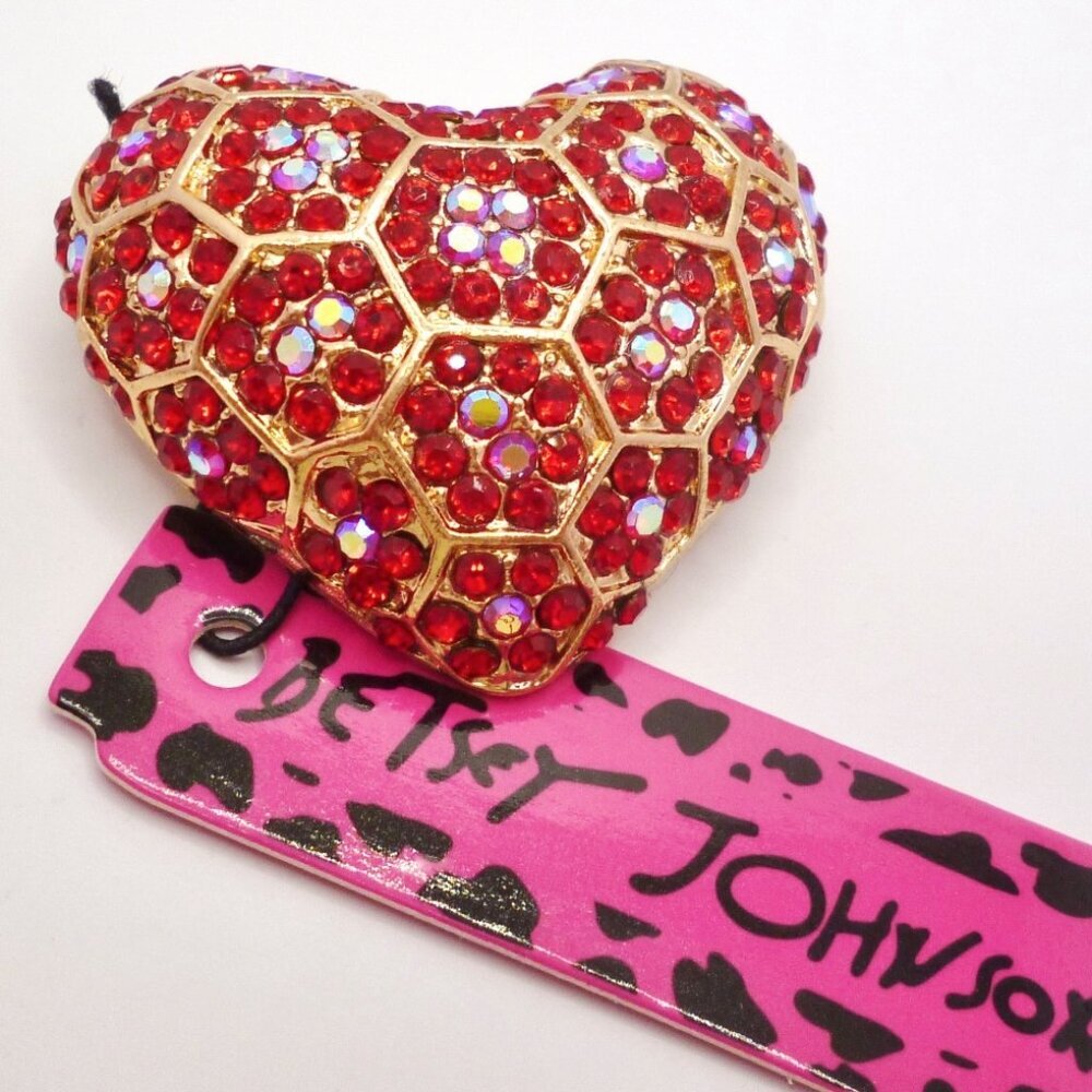Betsey Johnson Heart Brooch / Pendant Red & AB Rhinestones NWT Perfect Cdn M1642